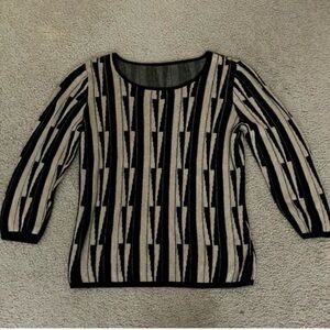 Cozy knit black tan geometric retro sweater